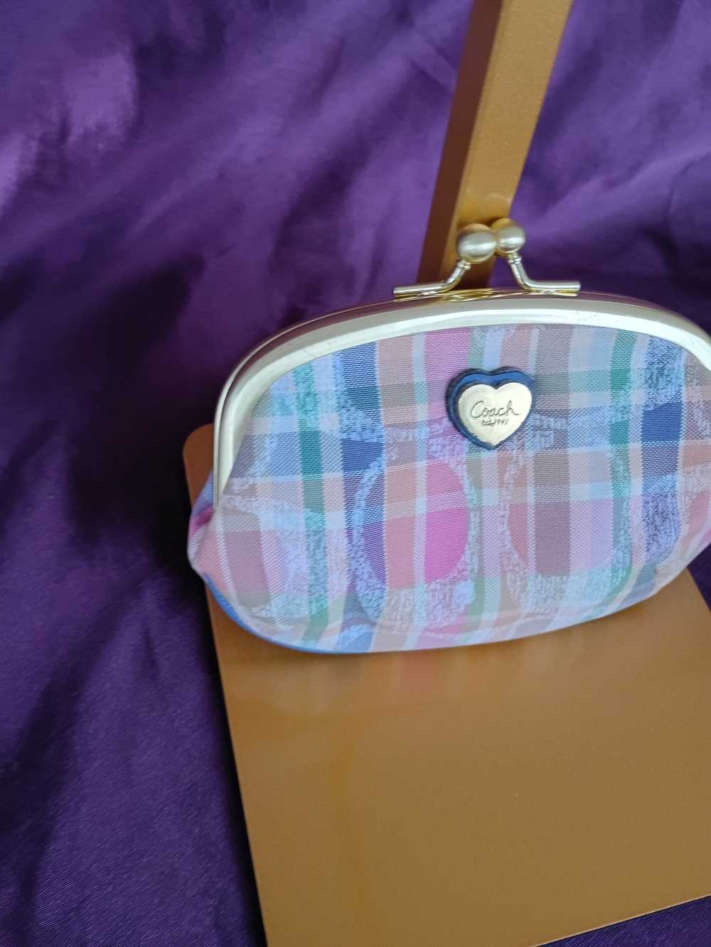 Coach Madras Kisslock Coin Pouch 🩷💜🩵 - Picture 13 of 13